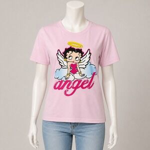 Betty Boop Fleischer Studios Pink Angel Graphic T-Shirt Womens Small New No Tags